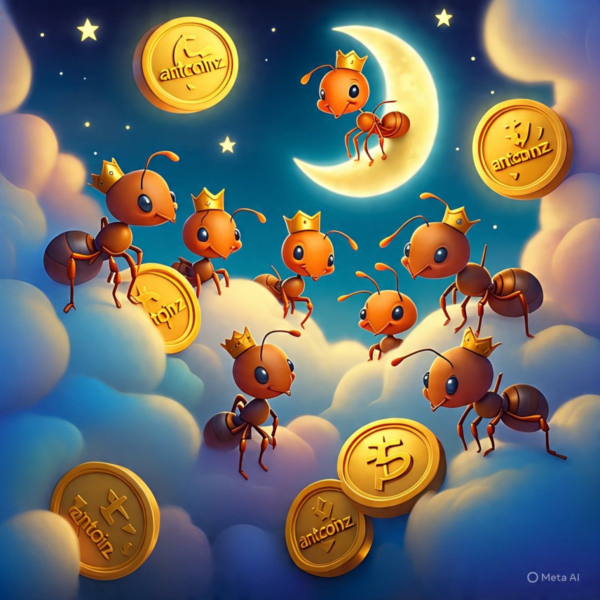 AntCoinz's tweet photo. "Ant Coinz reigning supreme under the moonlight!🌙👑"
"Royal ants and their golden Ant Coinz soaring high!💰"
"A dreamy night with Ant Coinz and crowned ants!👑"
"Ant Coinz: The treasure of the ant kingdom!💸"
#Antcoinz #solana #Airdrops #Tesla #ElonMusk #DonaldTrump #Trending https://t.co/PbfzlV7w3y