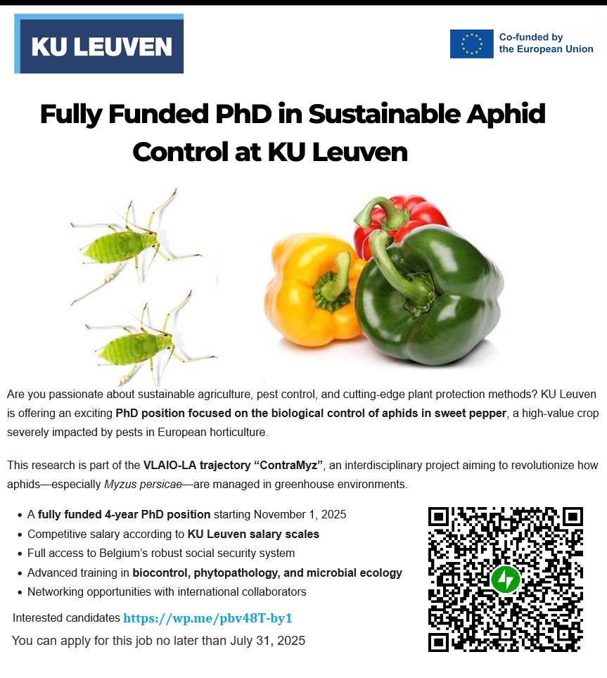 📌 Fully Funded PhD in Sustainable Aphid Control at KU Leuven, Belgium ... Please Retweet and spread the word! For details visit: wp.me/pbv48T-by1