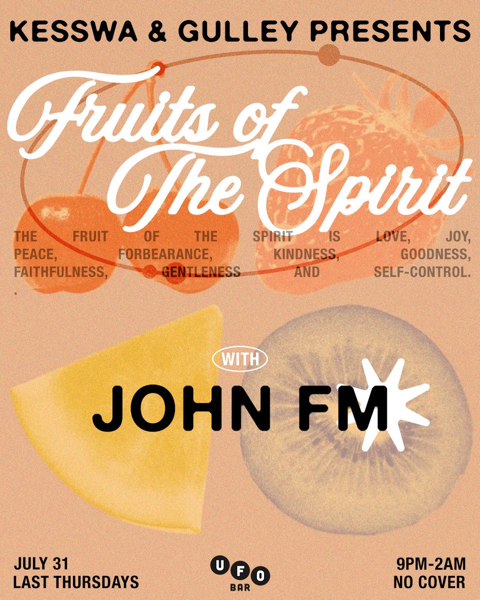 LORDGULLEY's tweet image. Happy to announce my first monthly residency “Fruits of The Spirit” with my sister @KESSSSWA every last Thursday of the month at @UFOFACTORY in Corktown

With special guest @MassaBUILDA 

See you July 31st from 9pm - 2am
