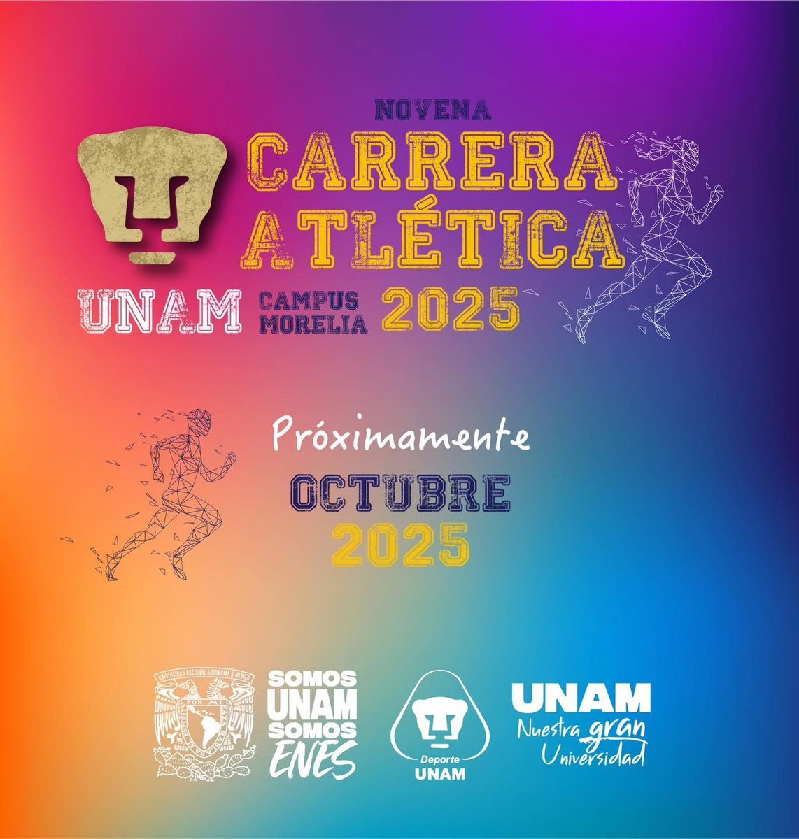 👟¡Comienza a entrenar ya! 🏃‍♀️

🥇Se aproxima la 9ª Carrera Atlética UNAM campus
Morelia, el evento deportivo que une pasión, esfuerzo y
comunidad.

🔵 Mantente atento en nuestras redes sociales para
más detalles y sorpresas.
#CarreraUNAMMorelia