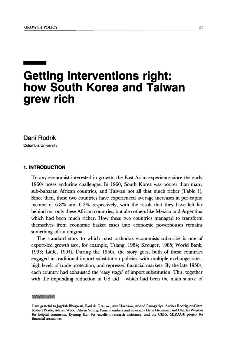 Güney Kore’nin kalkınmasında devlet müdahaleciliğinin ve sanayi politikasının rolü hakkında Dani Rodrik hocanın da muazzam bir makalesi var. Şiddetle öneririm: