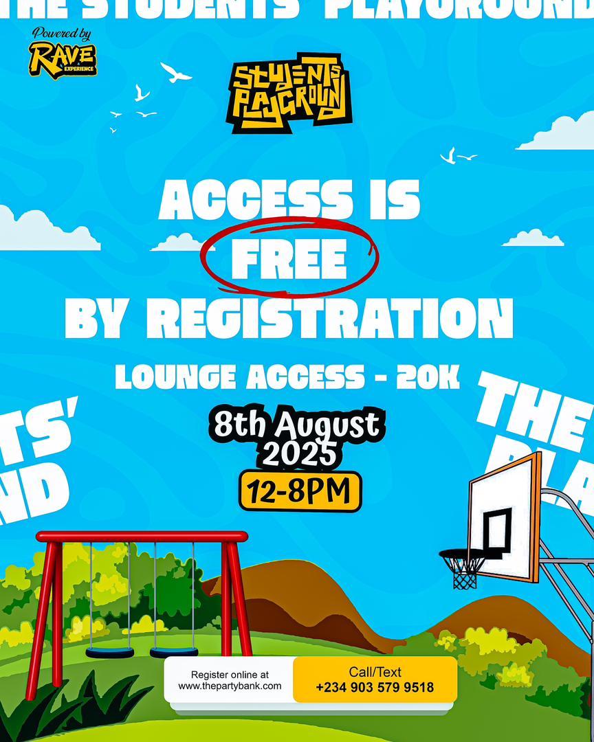 studentplaygrnd's tweet photo. Access is FREE by registration!🔥
We’re bringing Students’ Playground to Uniport this August 8th🎉
🕛 12PM – 8PM
📍 Volleyball Court, Old Convocation Arena – Uniport

Register now at https://t.co/PohVvKIln5
📞 Call/Text: +234 903 579 9518
Powered by Rave Experience https://t.co/tuibCwNbK1