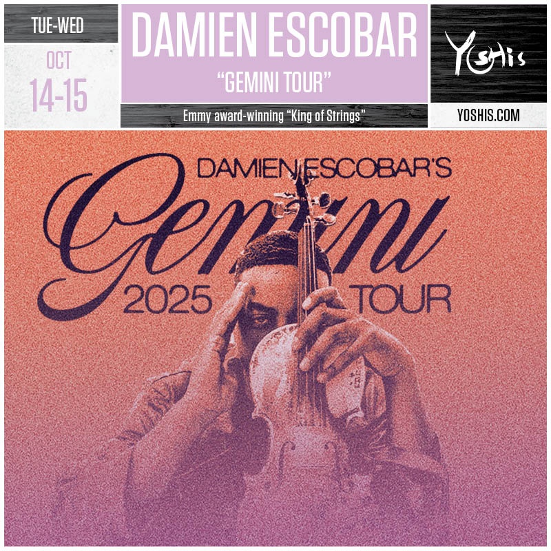yoshis_OAK's tweet image. ✨️JUST ACCOUNCED✨️
The Emmy award-winning “King of Strings” 🎻✨🔥
Damien Escobar, @dameesco brings his Gemini Tour to Yoshi’s Oct 14-15 — it’s gonna be electric.
🎟 tinyurl.com/2kuetpm9