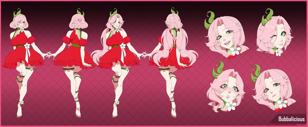 Bubbaliciousx's tweet image. 《Vtuber Reference Sheet》
Hello, I'm Bubbalicious! Just a strawberry doing her berry best! 🍓🌱
🎨: @KeydoBurakai
