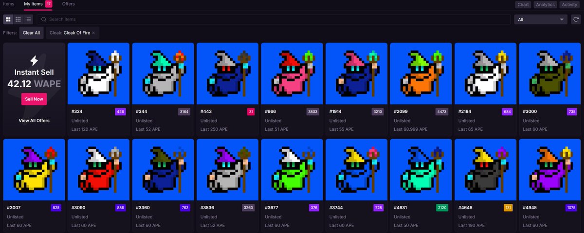 Just concluded my final sweep on Zards. I went from 0 on 7/17 to a collector of (almost) 1 of each trait with 17 Zards. Last trait I need is a Shadow hat. Maybe I'll win one on the Zards prize wheel soon 🤷‍♂️. I've always liked the lore of this collection, so I'm super happy with