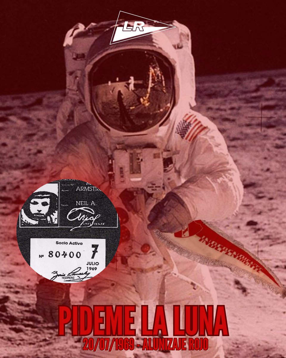 listarojacai's tweet image. 20 de julio de 1969. Mientras el mundo veía al hombre pisar la Luna por primera vez, un banderín de Independiente viajaba en la misión Apolo 11. Este mismo día, en Argentina, se celebra el #DíaDelAmigo. Hechos históricos, en la Tierra y más allá. 🌕🔴