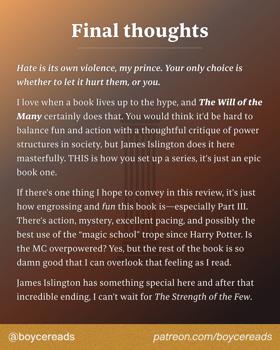It lived up to the hype. My review of The Will of the Many by <a href="/IslingtonJames/">James Islington</a>. 👇🏼
