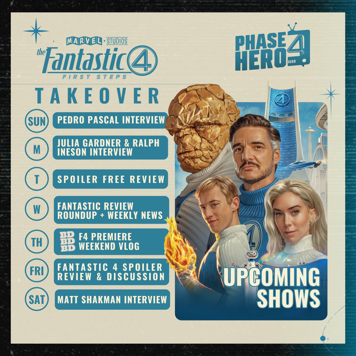 PhaseHero's tweet image. The #FANTASTICFOUR TAKEOVER IS HERE!
Big week of interviews, reviews, discussions, and videos from events coming to Phase Hero!
Available now on all major podcast platforms and YouTube.
More: PhaseHero.com
