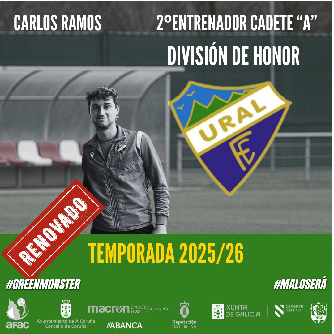 Ural-Español c.f. (@uralespanol) on Twitter photo Iago Fontenla y Carlos Ramos renuevan por el Cadete A de División de Honor.
Mucha suerte 🍀🍀!!
#greenmonster #somosverdes💚 #maloserá Iago Fontenla y Carlos Ramos renuevan por el Cadete A de División de Honor.
Mucha suerte 🍀🍀!!
#greenmonster #somosverdes💚 #maloserá