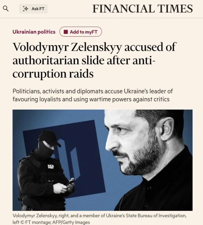 GeopoliticaHoj's tweet image. Volodymyr Zelenskyy é acusado de tendência autoritária após operações anticorrupção. Políticos, ativistas e diplomatas acusam o líder da Ucrânia de favorecer aliados leais e usar poderes de guerra contra críticos.