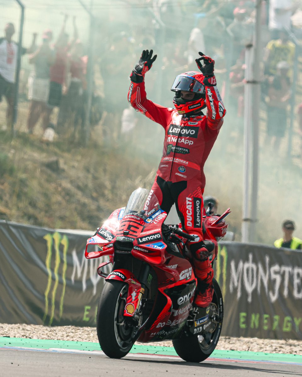 DucatiMotor's tweet image. 🔴🏆🇨🇿
@marcmarquez93 has written a new chapter in Ducati’s history at #CzechGP by becoming the first rider of the Borgo Panigale manufacturer to claim five consecutive Grand Prix wins.
@PeccoBagnaia missed the podium by just half a second.
#ForzaDucati