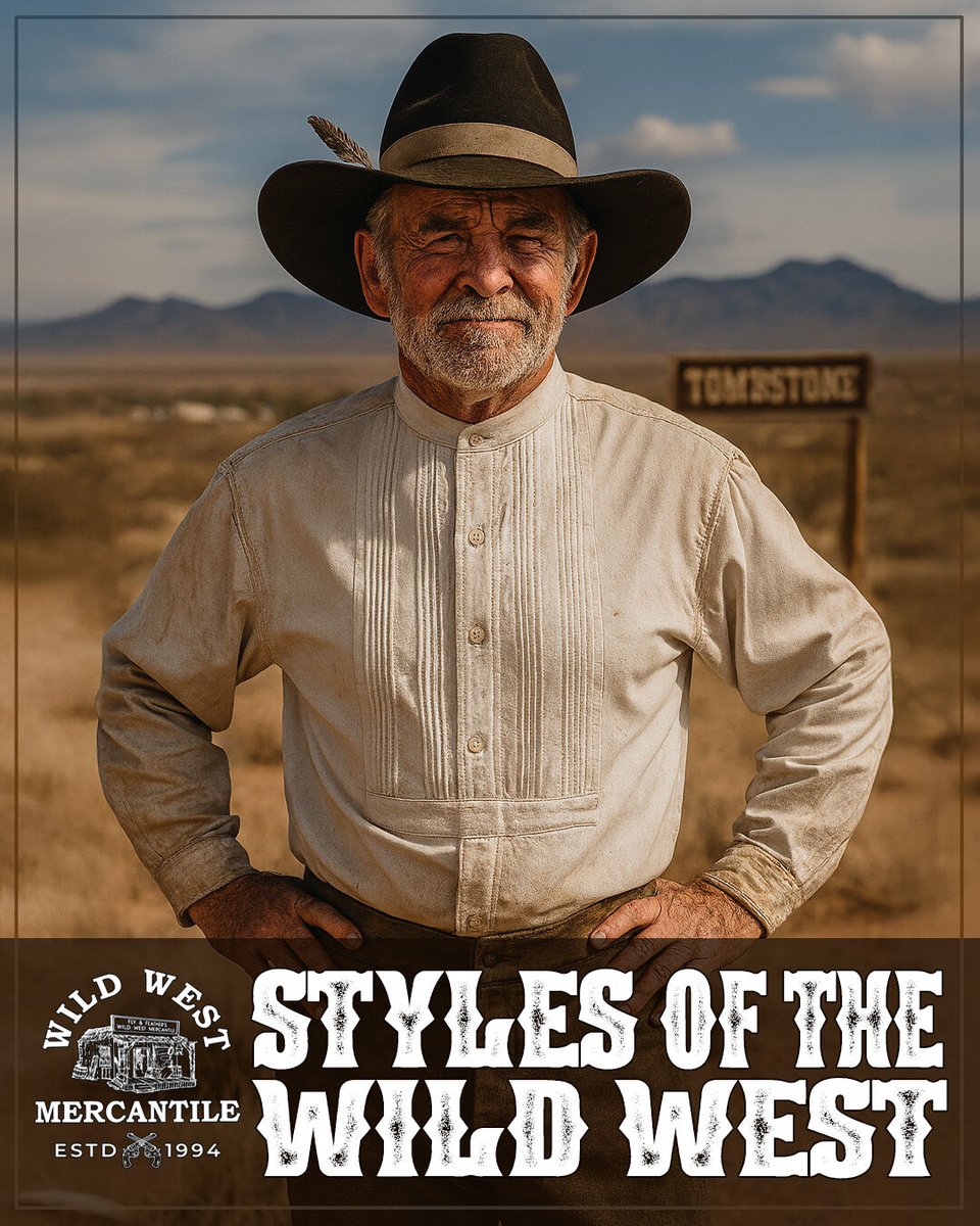 WWMERC's tweet image. Zeke’s shirt’s seen more shootouts than most sheriffs. And it still buttons cleaner than your Sunday best.
👉 Wild West Mercantile’s got the grit.
bit.ly/4lErQj9
#WildWestMercantile #WesternWear #DustyAndDignified #ZekeApproved #StylesOfTheWildWest #FrontierFashion