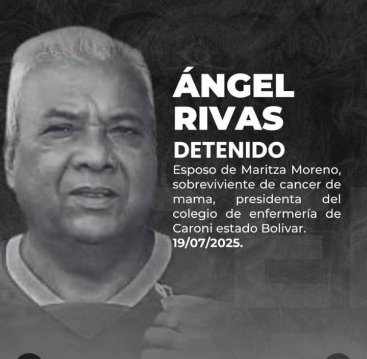 TAMARA_SUJU's tweet image. #Venezuela: detenido el día de ayer, 19 de Julio, Ángel Rivas, esposo de Maritza Moreno, mujer luchadora, sobreviviente de cancer,
presidenta del Colegio de Enfermeria de Caroní, estado Bolívar.
Se lo llevaron de su residencia porque no la consiguieron a ella, quien está…