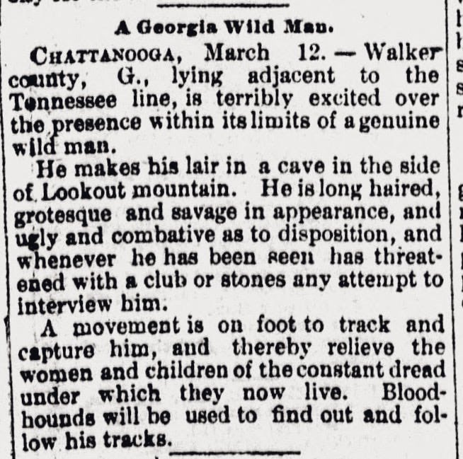 oddoldnews's tweet image. A Georgia Wild Man
Santa Fe daily New Mexican. March 12, 1889