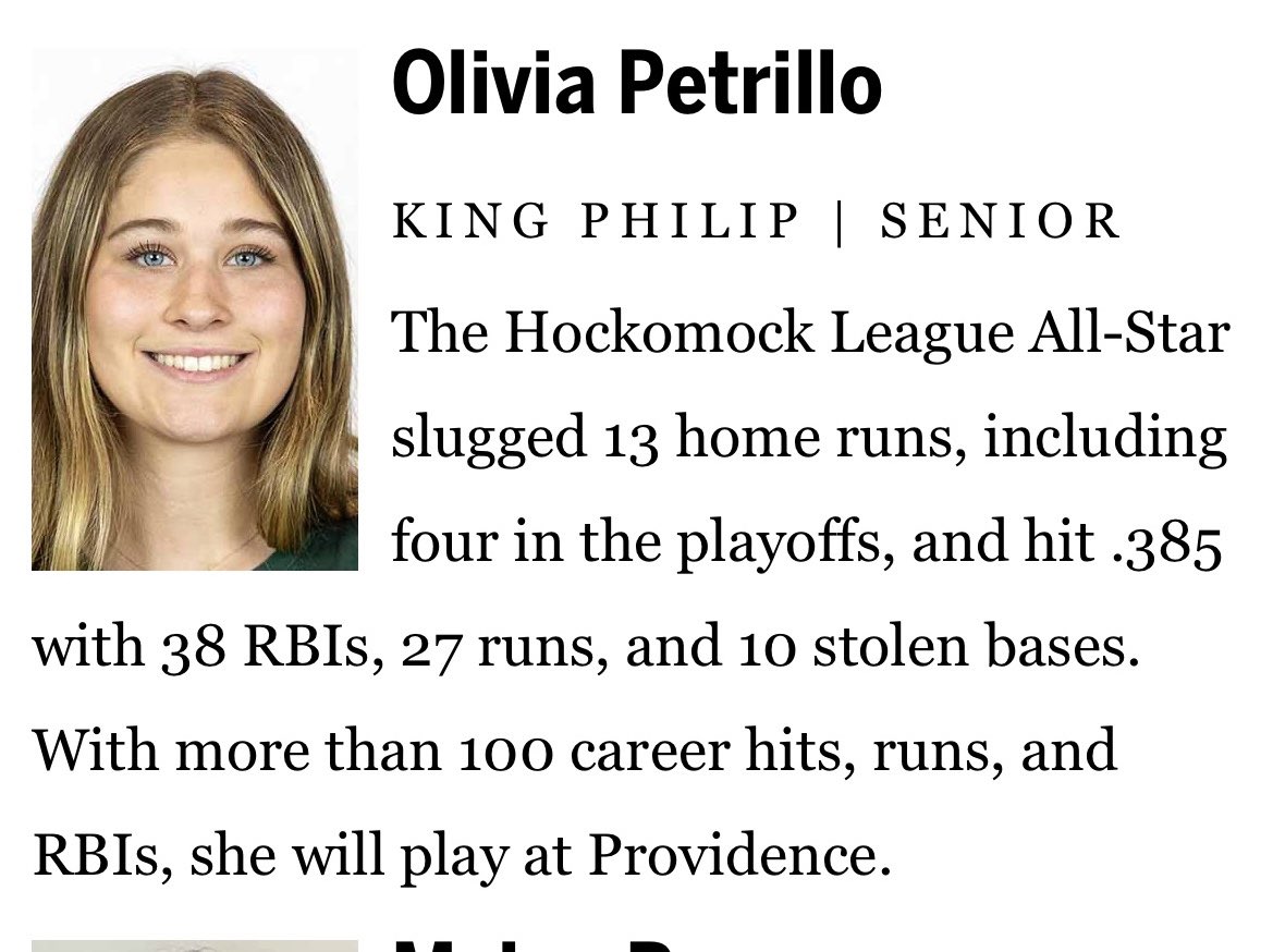 Olivia Petrillo 2025 (@livpetrillo2025) on Twitter photo Thank you <a href="/BostonGlobe/">The Boston Globe</a> for naming me All Scholastic!! Honored to named among such amazing players! <a href="/PCfriarsoftball/">Providence Softball</a> <a href="/KPPrideSoftball/">KP Pride Softball</a> Thank you <a href="/BostonGlobe/">The Boston Globe</a> for naming me All Scholastic!! Honored to named among such amazing players! <a href="/PCfriarsoftball/">Providence Softball</a> <a href="/KPPrideSoftball/">KP Pride Softball</a>