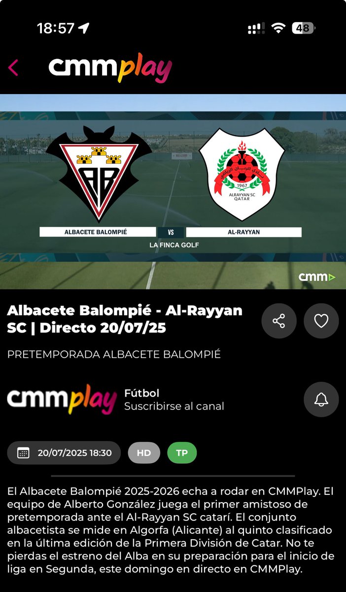Refresquito, ⁦patachuelas, <a href="/DeportesCMM/">Deportes CMM</a>⁩ | ⁦<a href="/CMM_Play/">CMMPlay</a>⁩ y a por el primero de la temporada. Un ⁦<a href="/AlbaceteBPSAD/">Albacete Balompié 🤍</a>⁩ que se ha movido bien en el mercado hasta la fecha, que ilusiona. Bolo de verano, sí, pero el #fútbolCLM está de vuelta ✊🏻