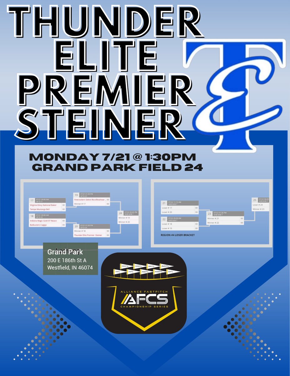 Thunder Elite 18U Premier - Steiner (@te_steiner) on Twitter photo We are excited to be competing <a href="/thealliancefp/">The Alliance Fastpitch</a> AFCS this week in the Indy area!! We are excited to be competing <a href="/thealliancefp/">The Alliance Fastpitch</a> AFCS this week in the Indy area!!