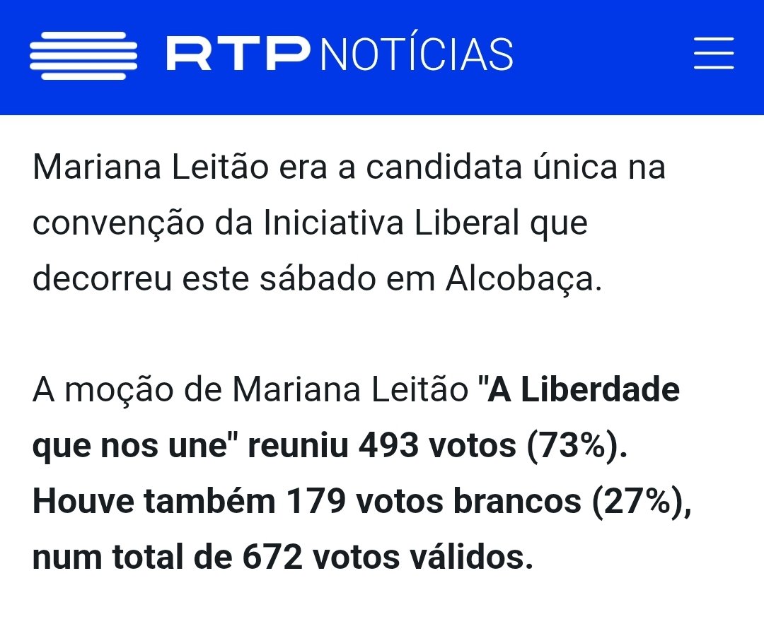 AzevedoAlves's tweet image. É significativo que, numa eleição em que Mariana Leitão concorria como candidata única à liderança da IL, tenha havido 27% de votos em branco.