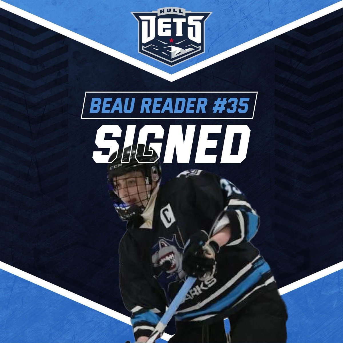 HullJetsHockey's tweet photo. Signing News!

Beau Reader signs for 2024/25 on a two way deal with the Hull Seahawks✍️

60 points last season with Kingston U16s &amp; U18s

🗣️ “A dream come true… I can’t wait to be flying high in the Hanger” – Beau
🗣️ “This lad never stops skating” – Coaches

#J4L #HullJets https://t.co/KN3I6ngixJ