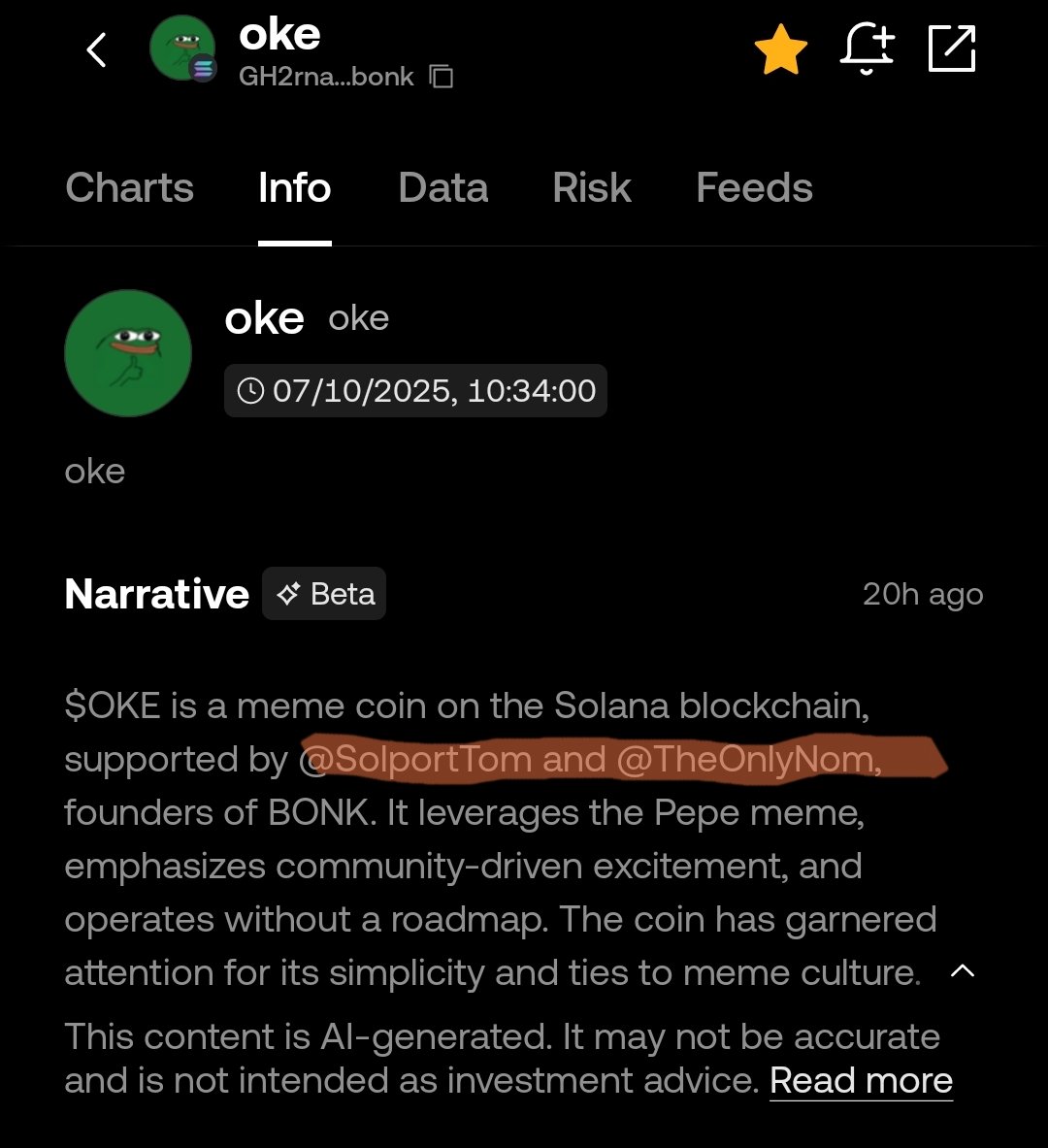 TweetingView's tweet image. Hello @wallet . Your stupid AI is collecting lies. No one is supporting $oke. @SolportTom and @TheOnlyNom, founders of BONK are not supporting this shit $oke. Fix your stupid AI data.

GH2rnaLDnkqGAuDyCDAASAVQWUU29rQRzv3LpV1kbonk