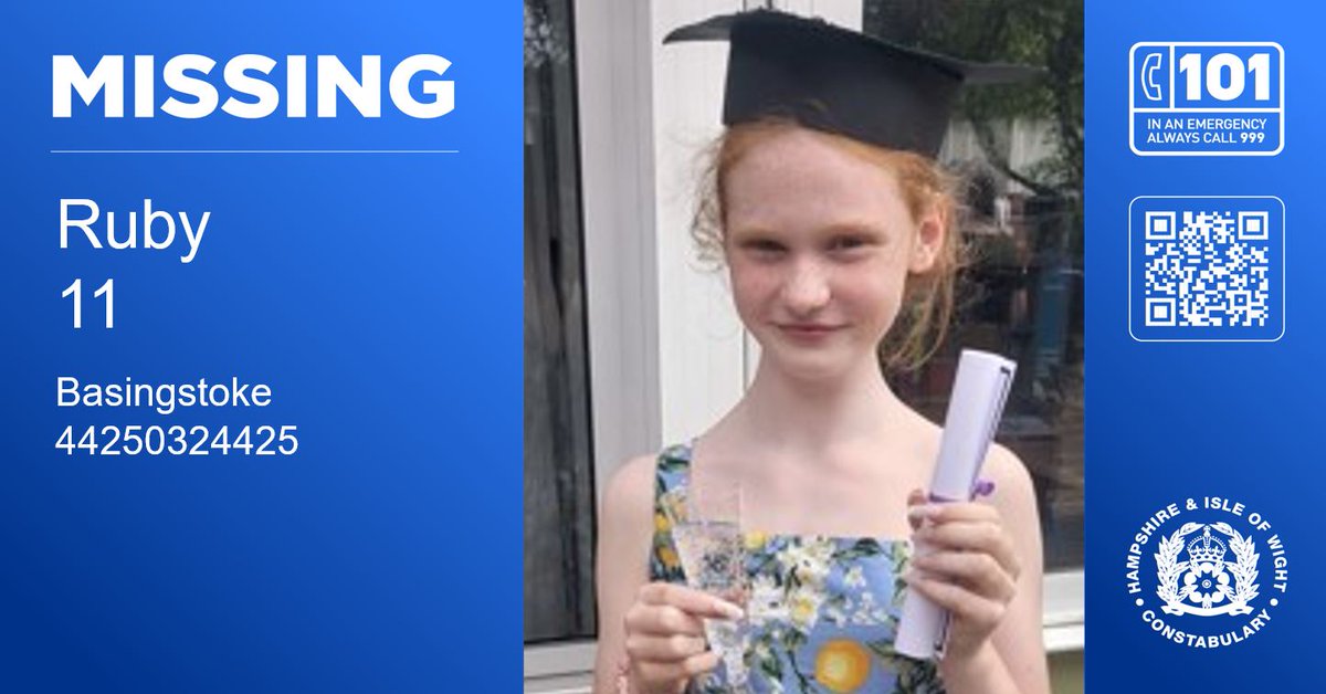 Have you seen missing girl Ruby?

The 11-year-old from Basingstoke has not been seen since about 4.30pm today (20 July).

READ MORE: orlo.uk/X2Ysw
