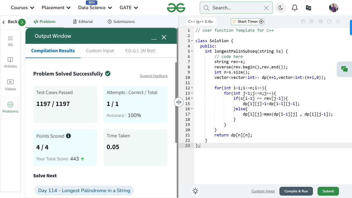 ASHISHK3712's tweet photo. Day:-113/160 ->Longest Palindromic Subsequence
#gfg160 @geeksforgeeks
@gfg160 #geekstreak2025
#Coding #Motivation #lets_connect
#problem_solving #dynamic_programming https://t.co/5XArsHfLoZ