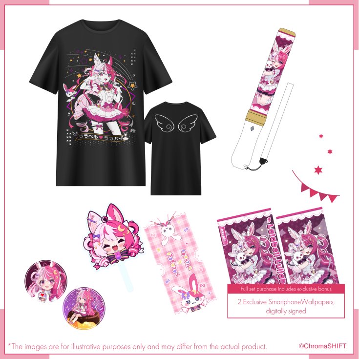 ChromaSHIFT_BUS's tweet image. 🎂It's a special day for @LalabellLullaby and her Teruruns! 🎂
To celebrate, we've worked with Lala to put together some really cute merch!
On offer:
- Lalabell Lightstick
- T-Shirt
- Concert Bundle (Towel & Handfan)
- A Set of Can Badges
Order Period lasts until 11:59PM PDT…