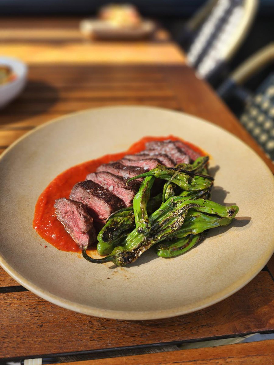 New steak set 🔥 
Smoke piquillo sauce &amp; shishitos with lemon
