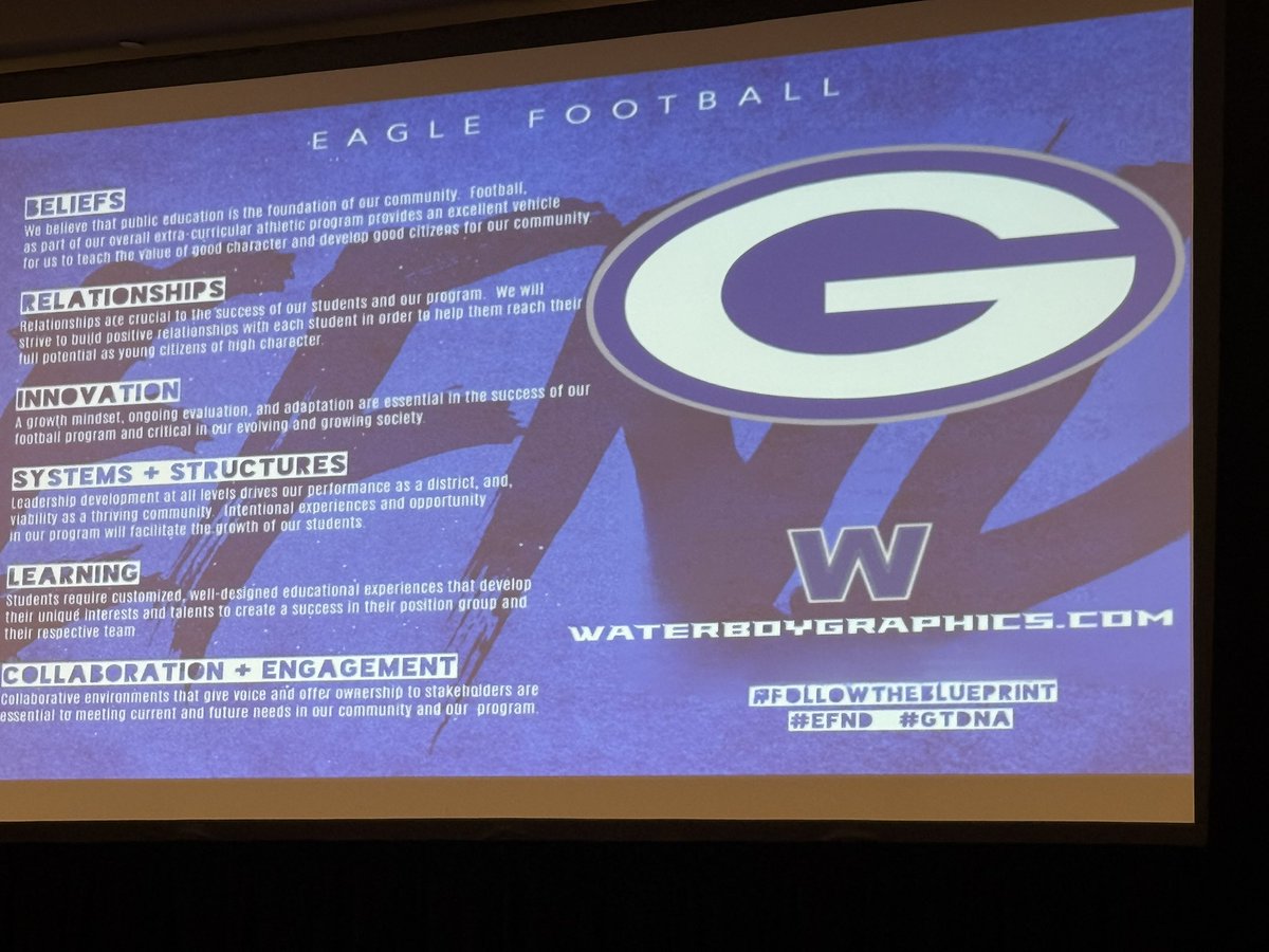 GTEagleFootball's tweet image. Shout out to @CoachGriffGHS speaking at @THSCAcoaches Clinic in San Antonio this weekend! Coach Griffin spoke about how important community involvement is to our success! #EFND #GTDNA