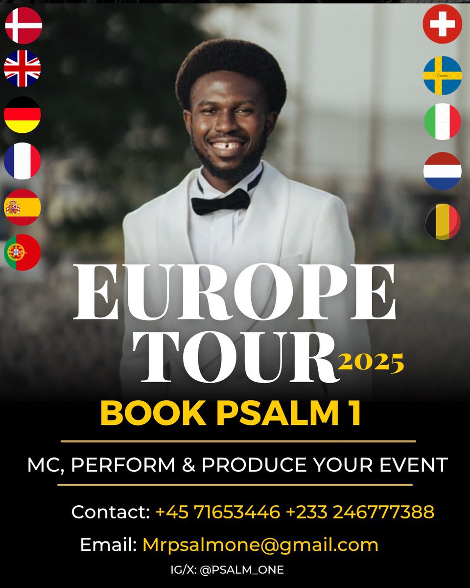 GOD IS GOOD!
EUROPE BOOKINGS OPENED. Let Me MC, Produce or Perform (music, poetry/spoken word &amp; rap) @ all Your Ceremonies: Weddings, Parties, Festivals, Concerts, Award Shows, Creative Events etc.

Contact: +4571653446. 
Whatsapp: +233246777388
Email: Mrpsalmone@gmail.com