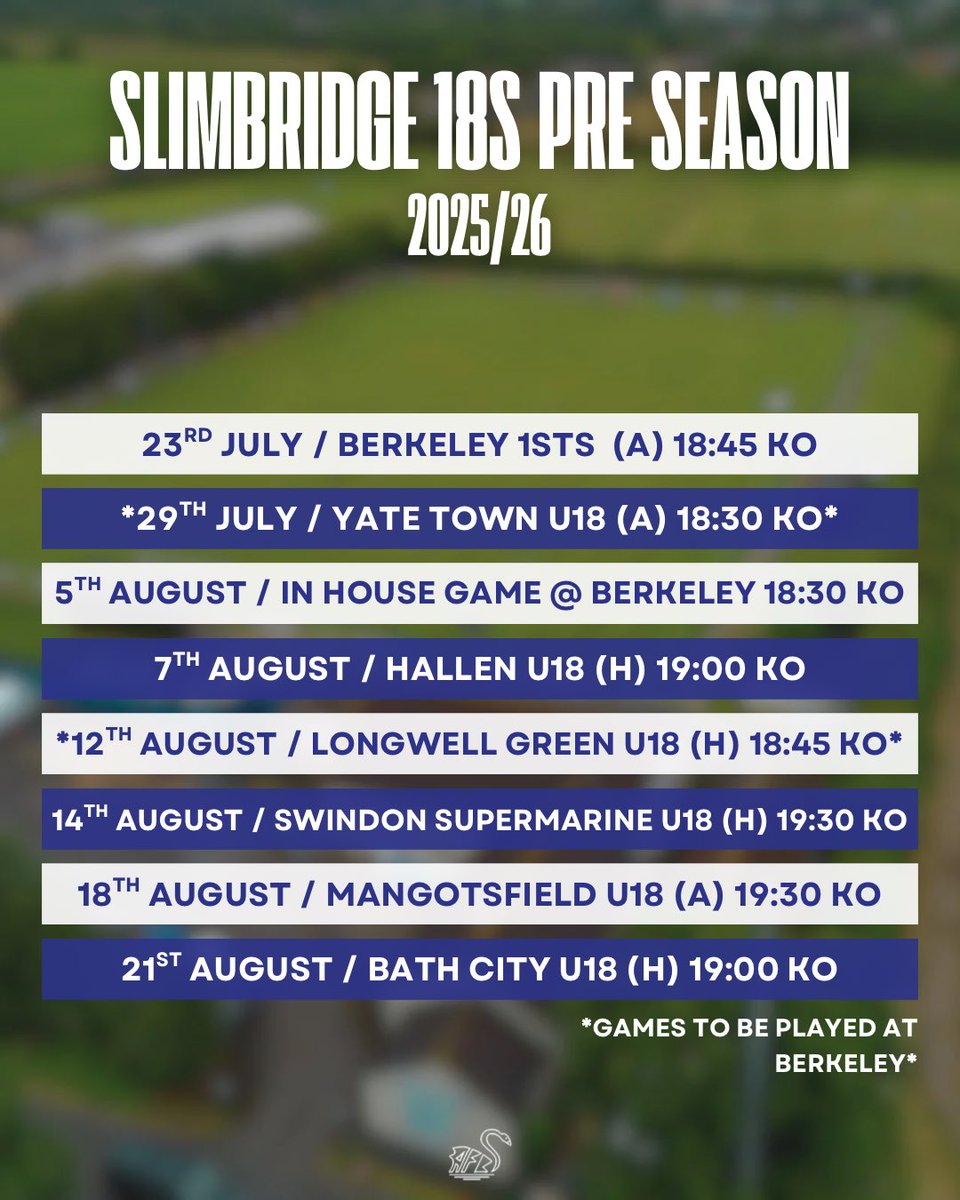 An update to the Slimbridge 18s pre-season means it’s just the one game this week.

Wed 23rd, Berkeley (A), 18:45 KO. 🙌

#UpTheSwans🦢