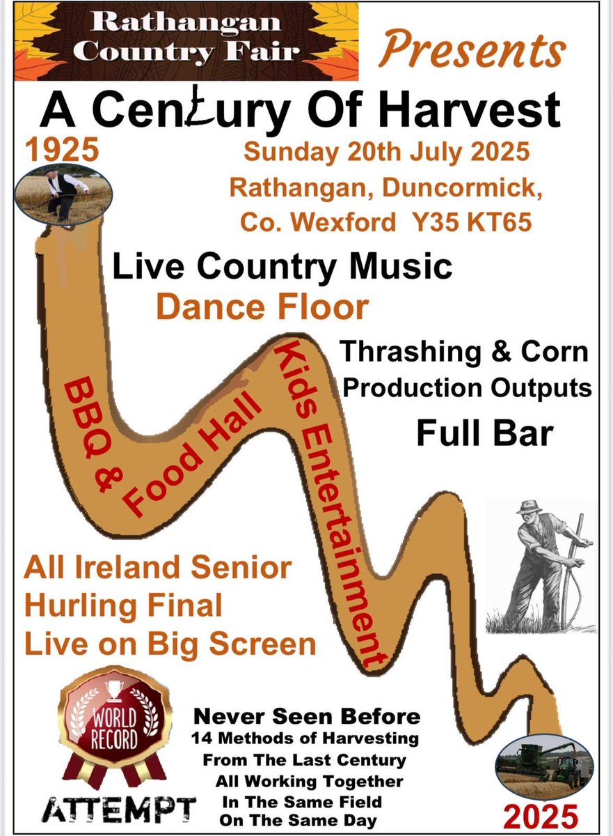 AliceDoyleIFA's tweet image. Delighted to join the Rathangan a century of harvest record setting attempt today. 14 methods of harvesting over the last 100 years undertaken at the same time in the same field .
Congratulations 馃帄. Record achieved.Huge community event.馃檶馃檶