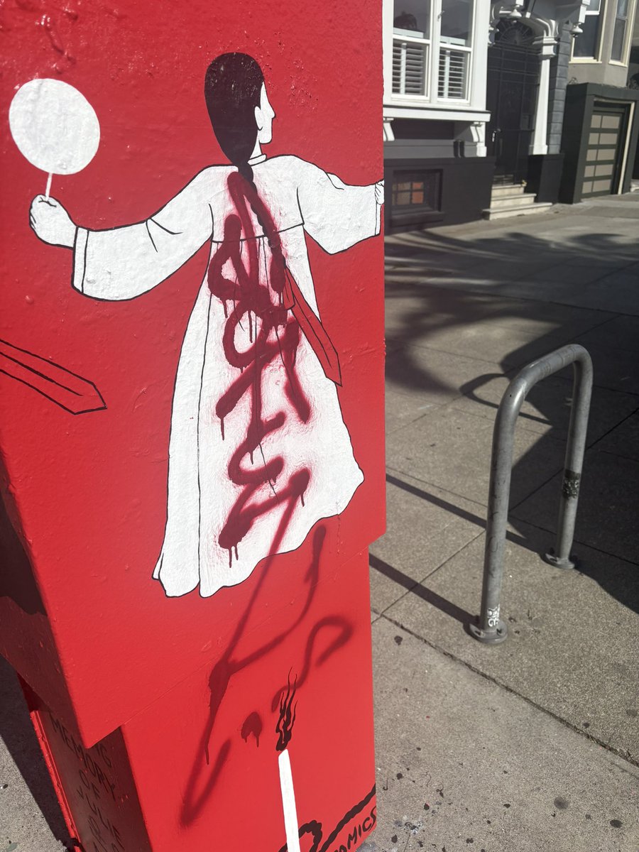 solve_sf's tweet image. I do want some study about graffiti on these utility box murals. This one survived a few good weeks.