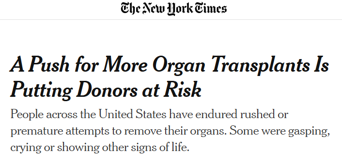 AdamSinger's tweet image. "NYT examination revealed a pattern of rushed decision-making that prioritized the need for more organs over the safety of donors"
Horrifying story, procurement organizations are influencing treatment decisions and aggressively pushing MDs. What trust can people have left here?
