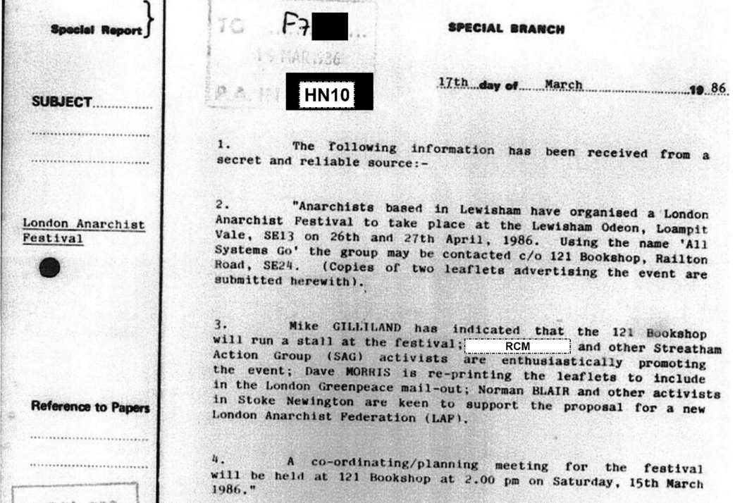 Transpontine's tweet image. The Anarchist Festival in Lewisham that never was - police evicted the squatted Odeon cinema the night before in April 1986. transpont.blogspot.com/2016/10/the-an… [updated post with #spycops report]