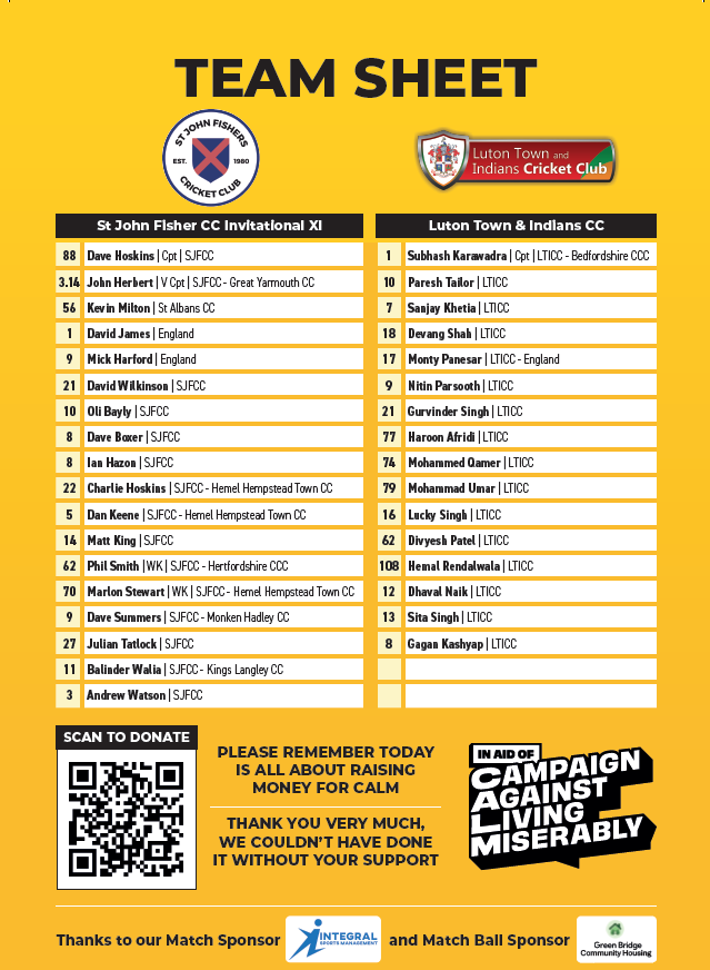 philmilton2025's tweet photo. We are proud to announce the 2 teams for the 3rd of August, although, after his recent bowling performance, rumour has it @GreatYarmouthCC have requested that they are not associated with @BungleSJFCC ! @theCALMzone @montypanesar @Mickharford @jamosfoundation @DavidDwilks21 @LutonTown @LTICC