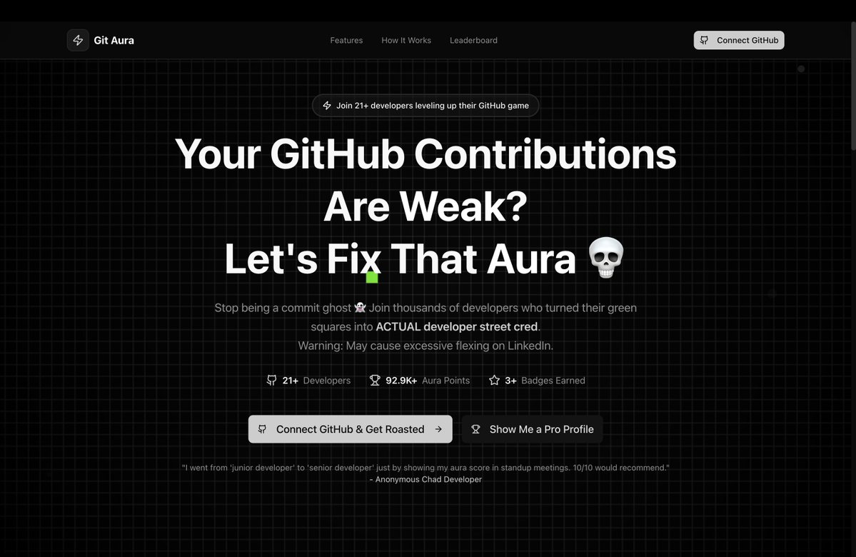 itsmeekaran's tweet image. Your GitHub looks good…
but does it Aura tho?
Meet Git Aura – get a dev score based on your real commit game (yes, even those 3AM pushes).
Sign in with GitHub, get your Aura Score, Leaderboards & profile cards included.
git-aura.karandev.in