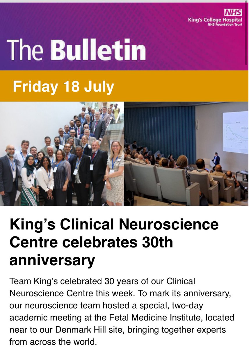 KingsNeuro's tweet image. Team King鈥檚 celebrated 30 years of our Clinical Neuroscience Centre this week. We hosted a special, two-day academic meeting at the Fetal Medicine Institute, located near to our Denmark Hill site, bringing together experts from across the world. @KingsCollegeNHS