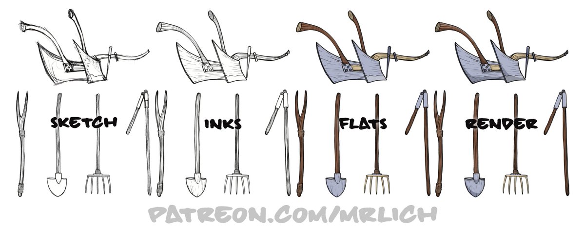 mrlich's tweet image. It’s coming along nicely. I had a request or three to create NPC art for artisans and the like. ‘Normals’ that get really underrepresented when it comes to fantasy art.
I’m doing that.
I’m also trying to flesh out elements AROUND those characters.
patreon.com/posts/farming-…