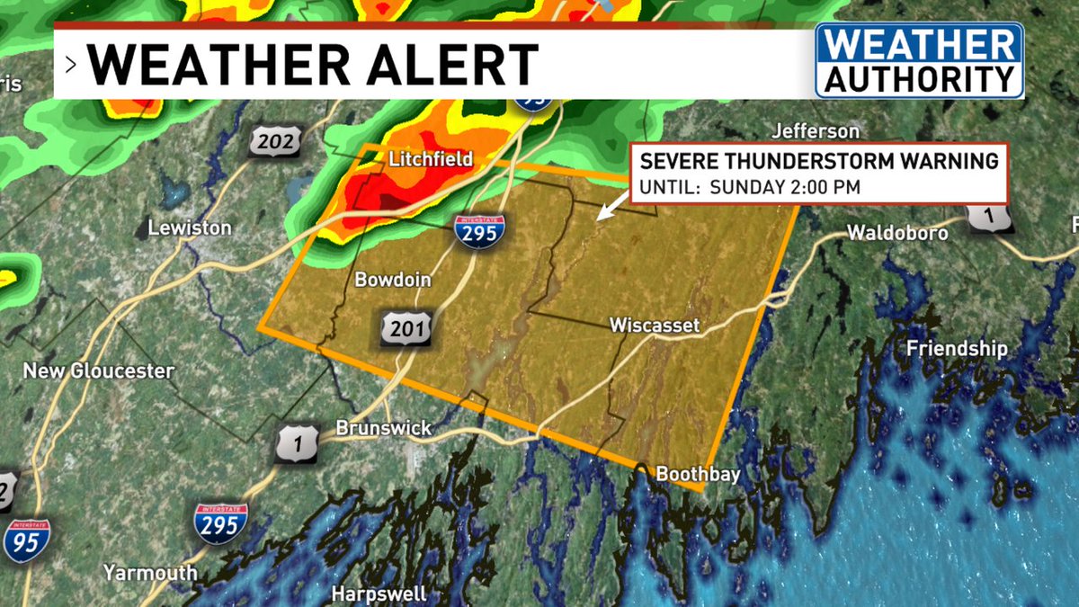 A Severe Thunderstorm Warning is in effect for parts of Lincoln, Androscoggin, Sagadahoc, Kennebec, Cumberland County until 7/20 2:00PM