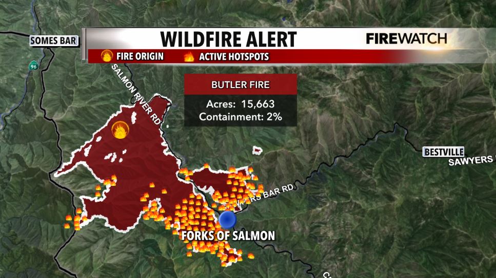 matthoffmanwx's tweet image. WILDFIRE EMERGENCY: The fire has reached Knownothing Creek Rd. The Sheriff's Office says if you're west of Knownothing Creek Rd, evacuate up Forks of Salmon w/ group going back up Sawyers Bar Road. If you are east of Knownothing Creek Rd, use Cecilville/Callahan Rd to evacuate.