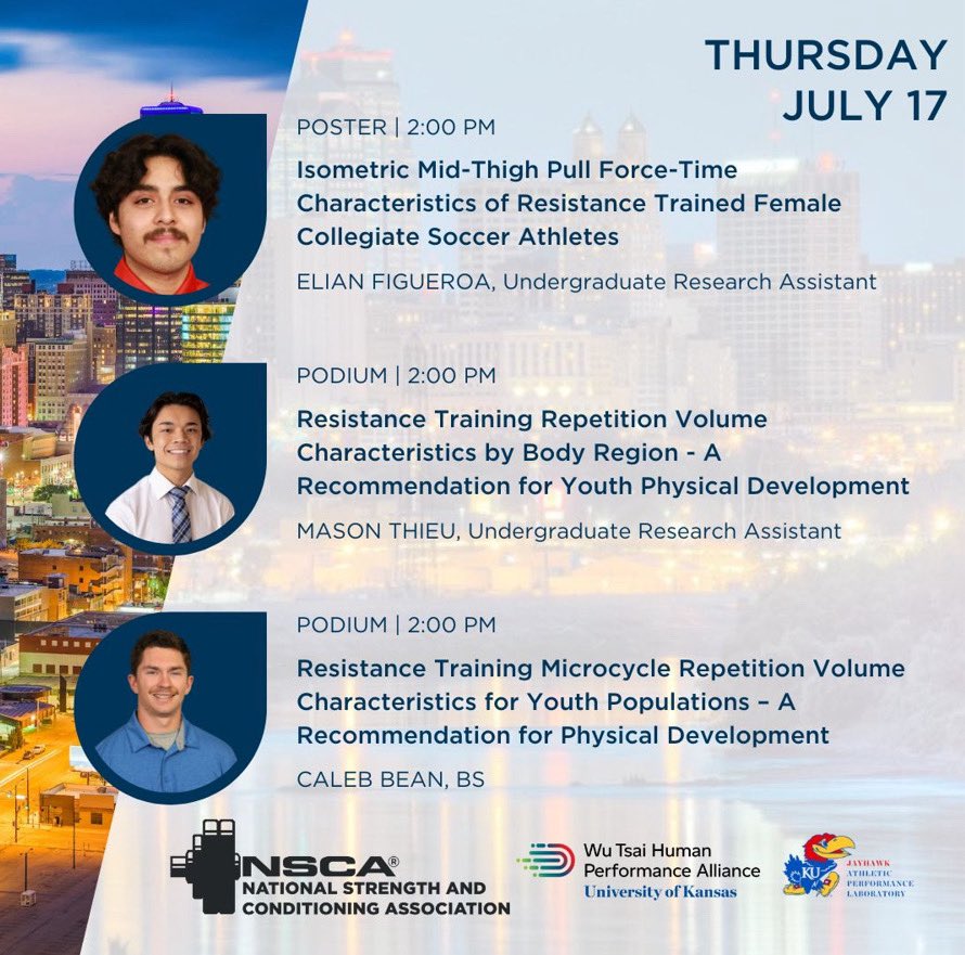 QJohnsonPhD's tweet image. That’s a wrap for the 2025 @NSCA National Conference in KCMO!

Extremely proud of our @AthleticJayhawk members for presenting their sport science research findings in poster and podium formats on the national stage. 

Thank you @WuTsaiAlliance @UnivOfKansas  for your support