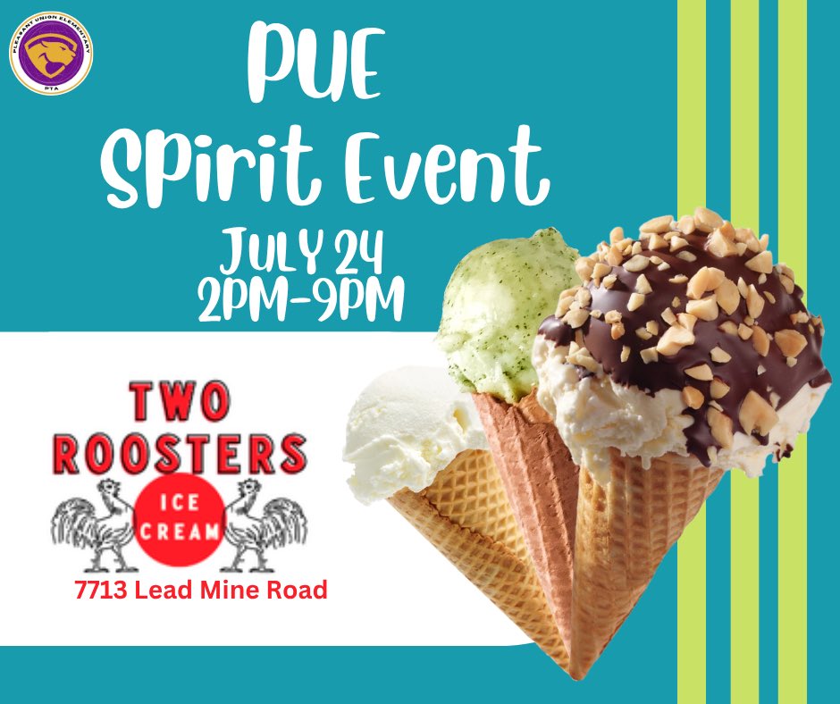 First spirit event of the year🥳
Join us at Two Roosters on Thursday, July 24, 2-9pm
Mention PUE when ordering so that a portion of sales go back to our school🐾 
#puespiritevent
#puepta
#puerocks
