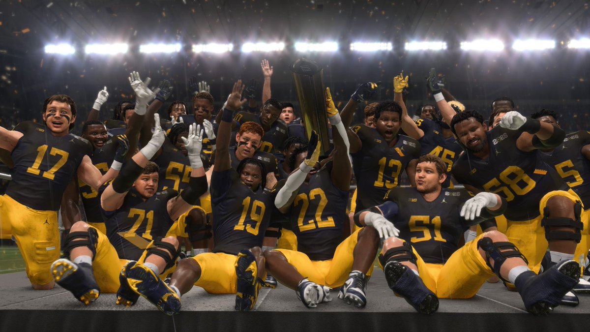Metaleka_'s tweet image. First year QB @BryceUnderwoo16 , RB Justice Haynes, WR Donavan McCulley, and more win their first National Title in CFB 26 on Heisman!
Many more to come!
Go Blue!