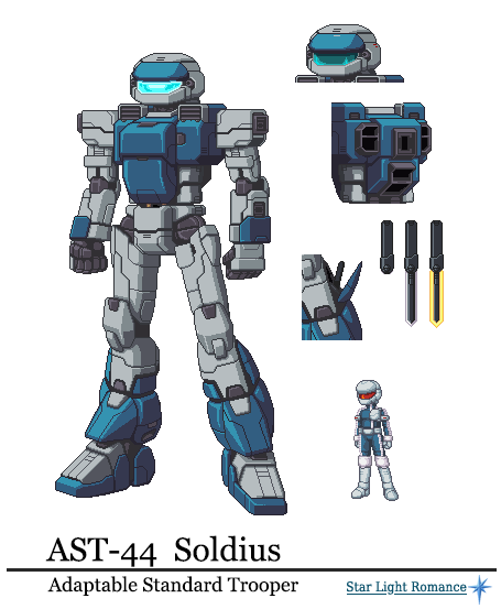 Update to my original <a href="/mech/">mech</a> Soldius :3
#pixelart 
I do commissions, my portfolio: artstation.com/cecihoneypixel