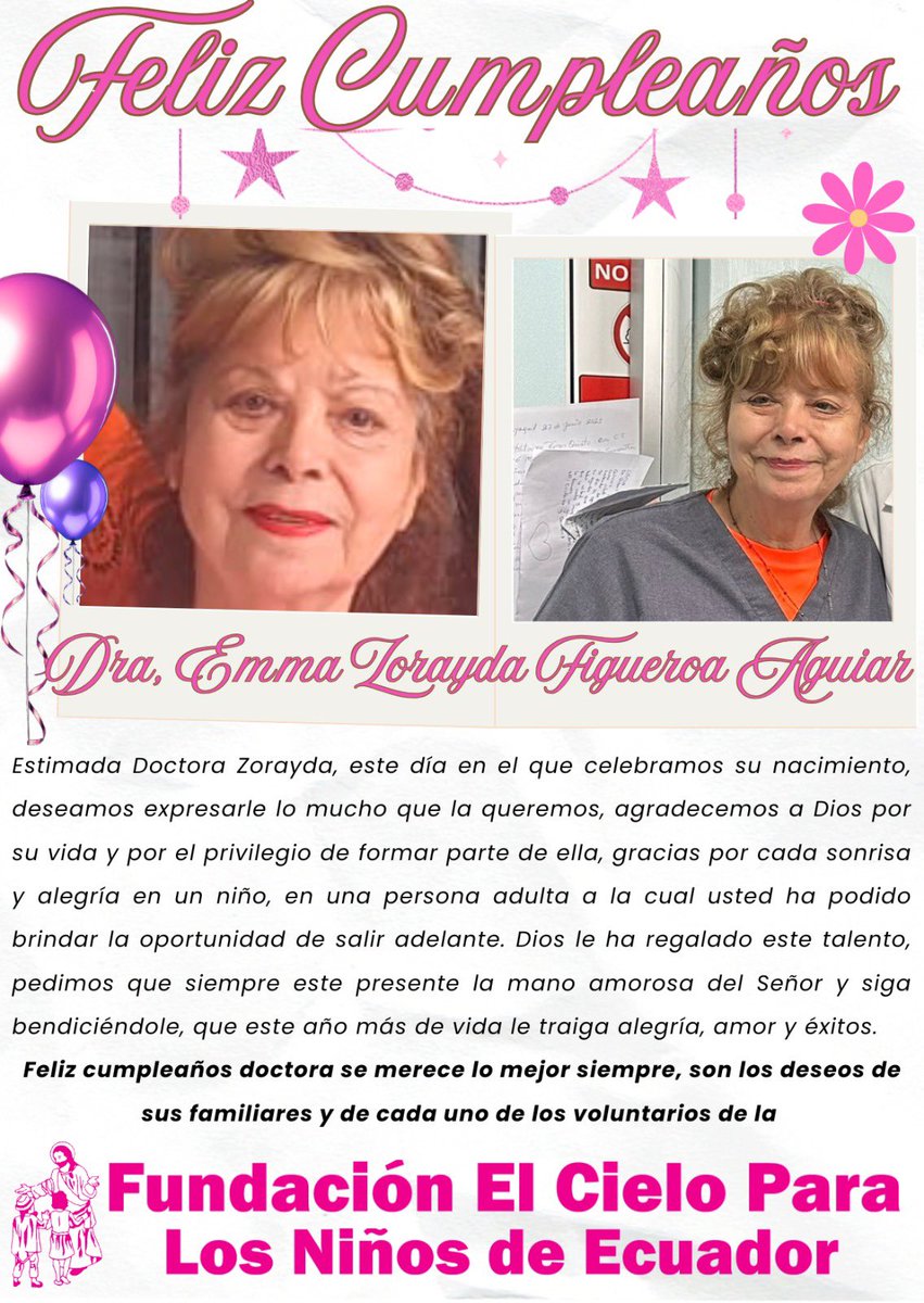 FUNDACION_ECPLN's tweet photo. Hoy celebramos la vida de la Dra. Zorayda Figueroa 💖
Una mujer que ha sido luz, fuerza y fe para tantos.
Gracias, doctora, por sanar con amor.
¡Dios la bendiga siempre! 🎂🙏🏻 https://t.co/7D2azDYZhN