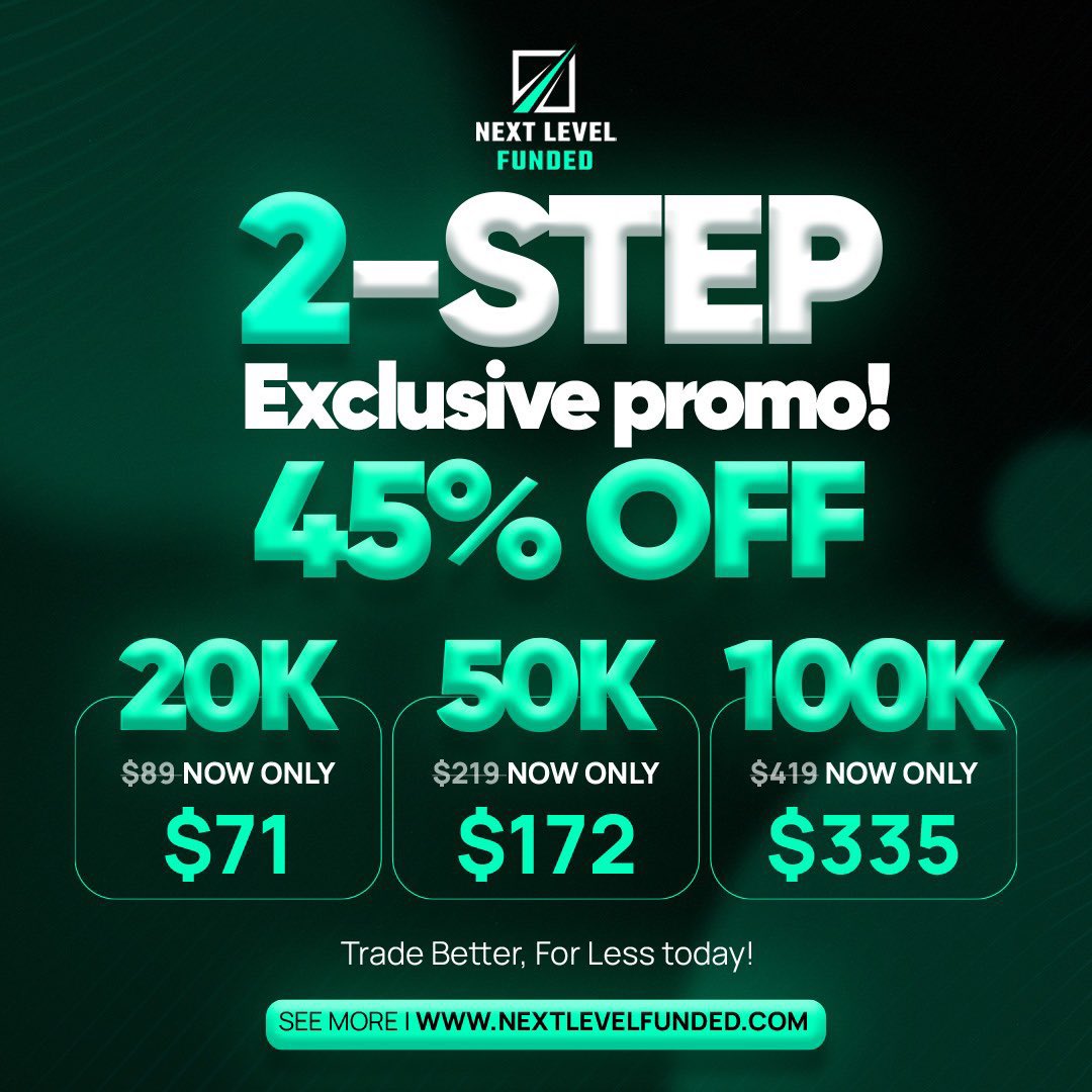🔥 Massive Promo Alert from <a href="/NextLevelFunded/">Next Level Funded</a> 🔥

2-Step Challenge is now 45% OFF!
📉 20K — $71
📉 50K — $172
📉 100K — $335

If you’ve been waiting to level up, this is your sign.
✅ Trade Better, For Less.
👉 nextlevelfunded.com

#Forex #PropFirm #NextLevelFunded #Traders