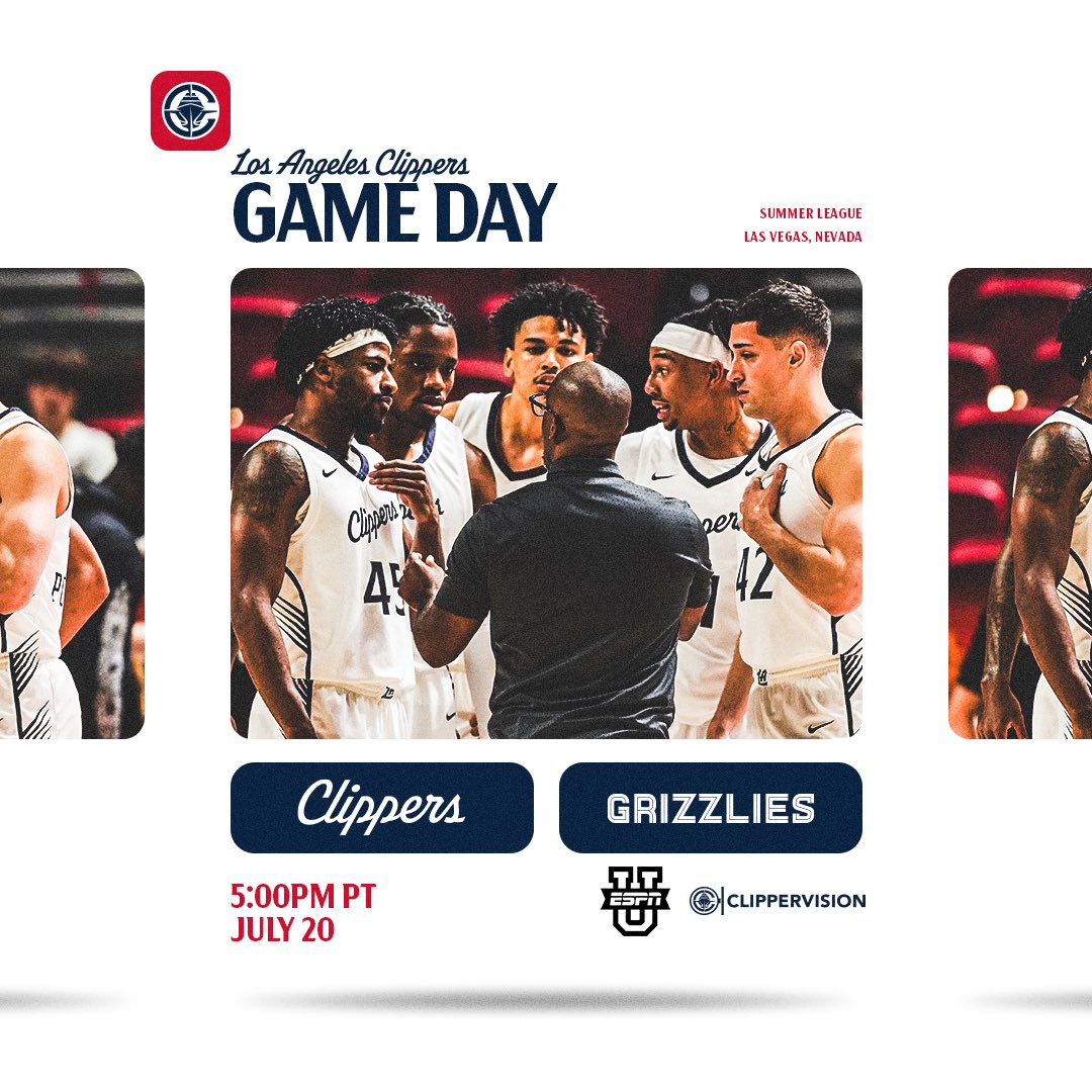 LAClippers's tweet image. Summer Clips Game 5 of 5 ☀️🏀
🆚 @memgrizz
🕖 5:00PM PT
📺 @ESPNU, ClipperVision