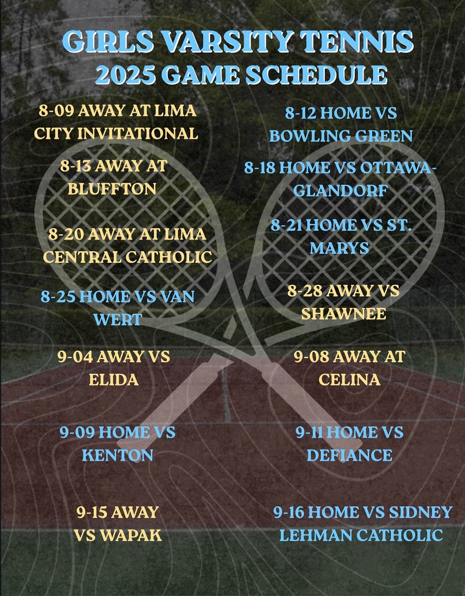 GIRLS VARSITY TENNIS 2025 SCHEDULE