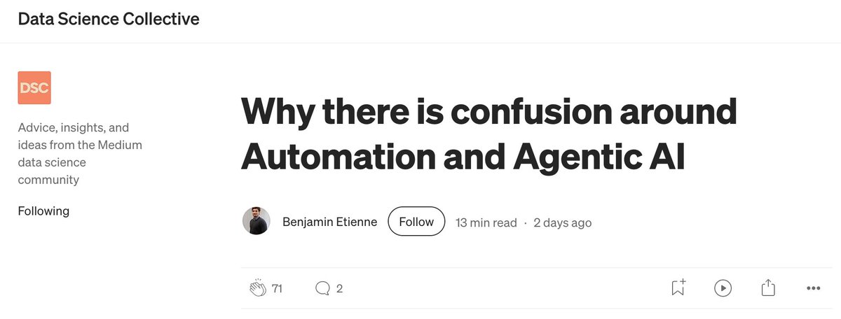 woojinrad's tweet image. Why there is confusion around automation and agentic AI
"Understanding these distinctions isn’t just academic; it’s crucial for building robust, scalable, and genuinely intelligent AI systems. It helps us manage expectations, identify true innovation, and avoid the pitfall of…